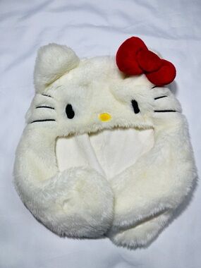 Sanrio Hello Kitty Plush Cream Hat with Red Bow